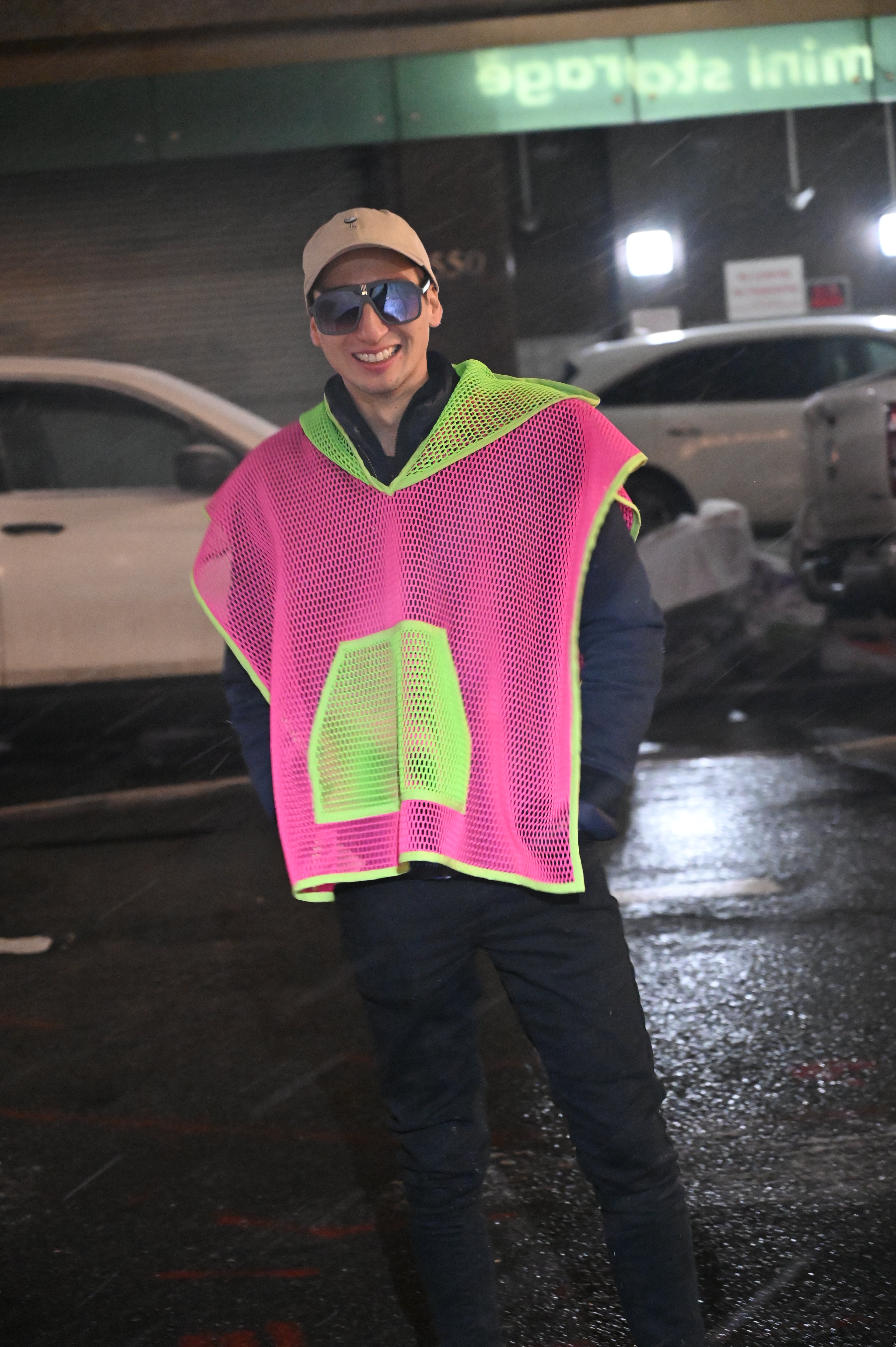 Mesh Poncho Pink and Green