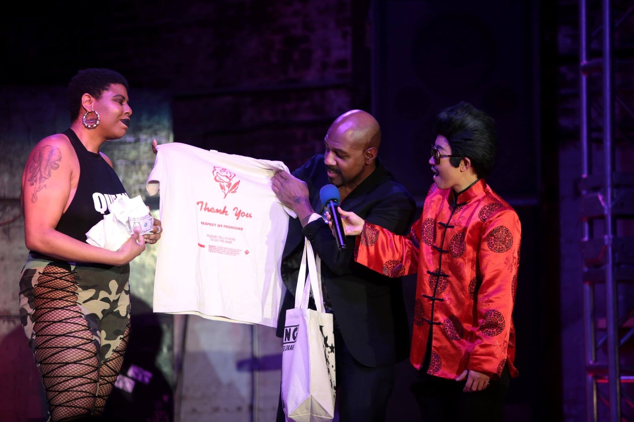 Underwear giveaway Dr. Wang Newton Kong Show at Queer Space $3 Bills BK, NY