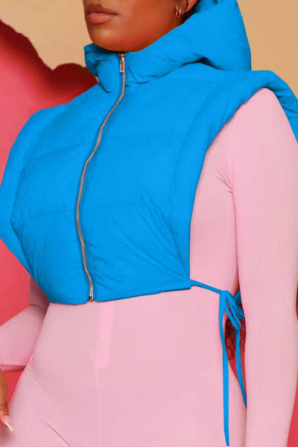 MB FASHION Cropped Puffer Vest Hood with Drawstrings 487AT: YELLOW / S