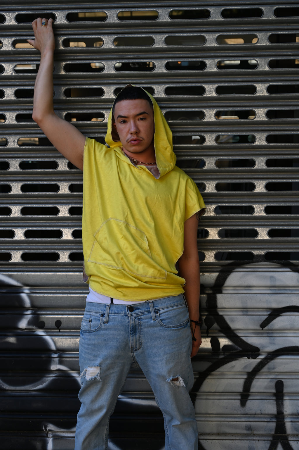 Fall Hooded Unisex Reversible Jersey Knit muscle Tee