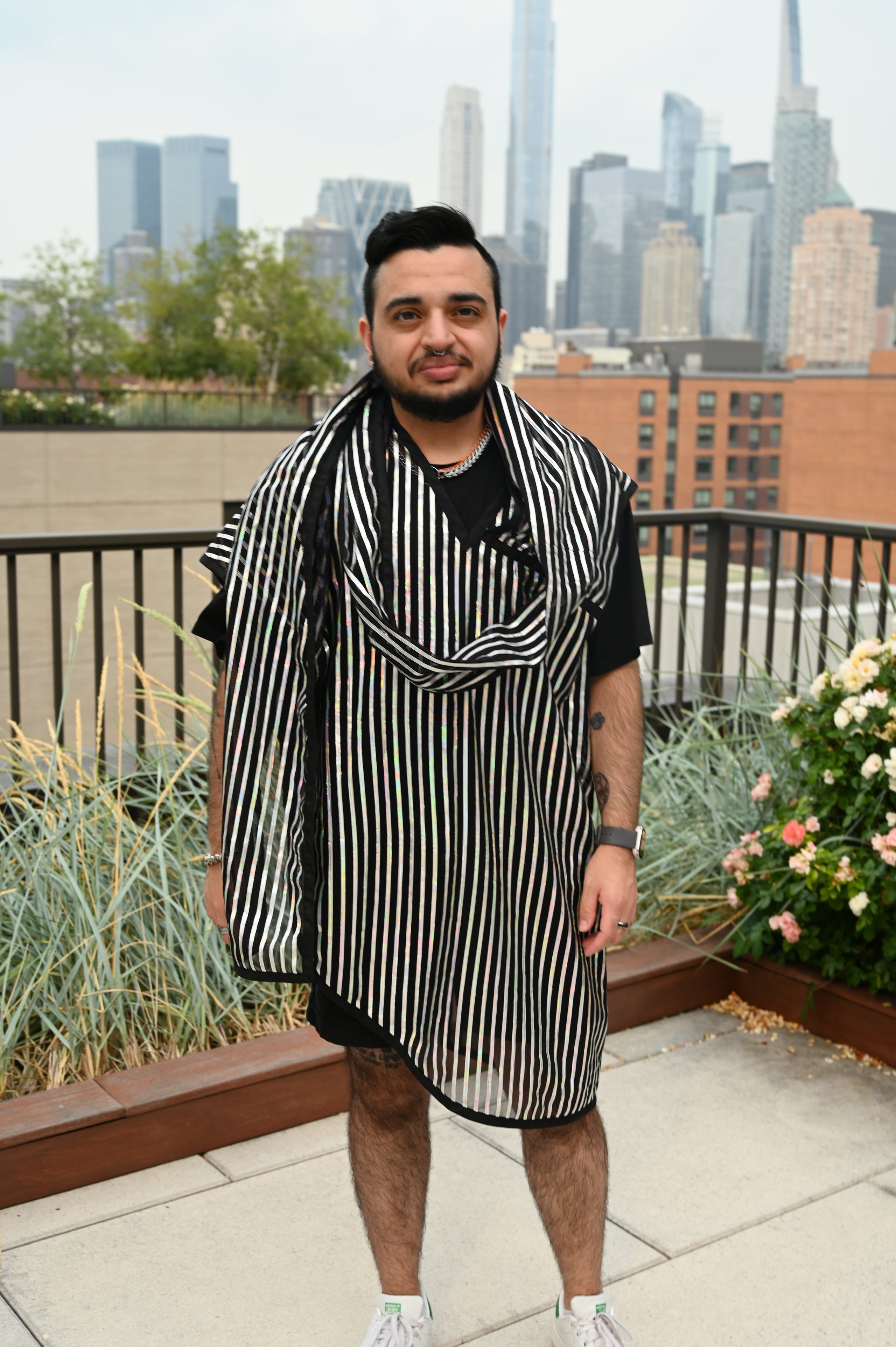 Translucent Striped Scarf Shirt