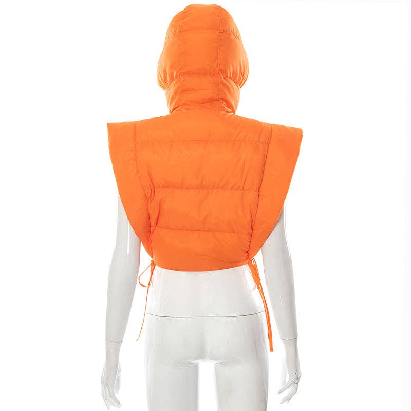 MB FASHION Cropped Puffer Vest Hood with Drawstrings 487AT: YELLOW / S