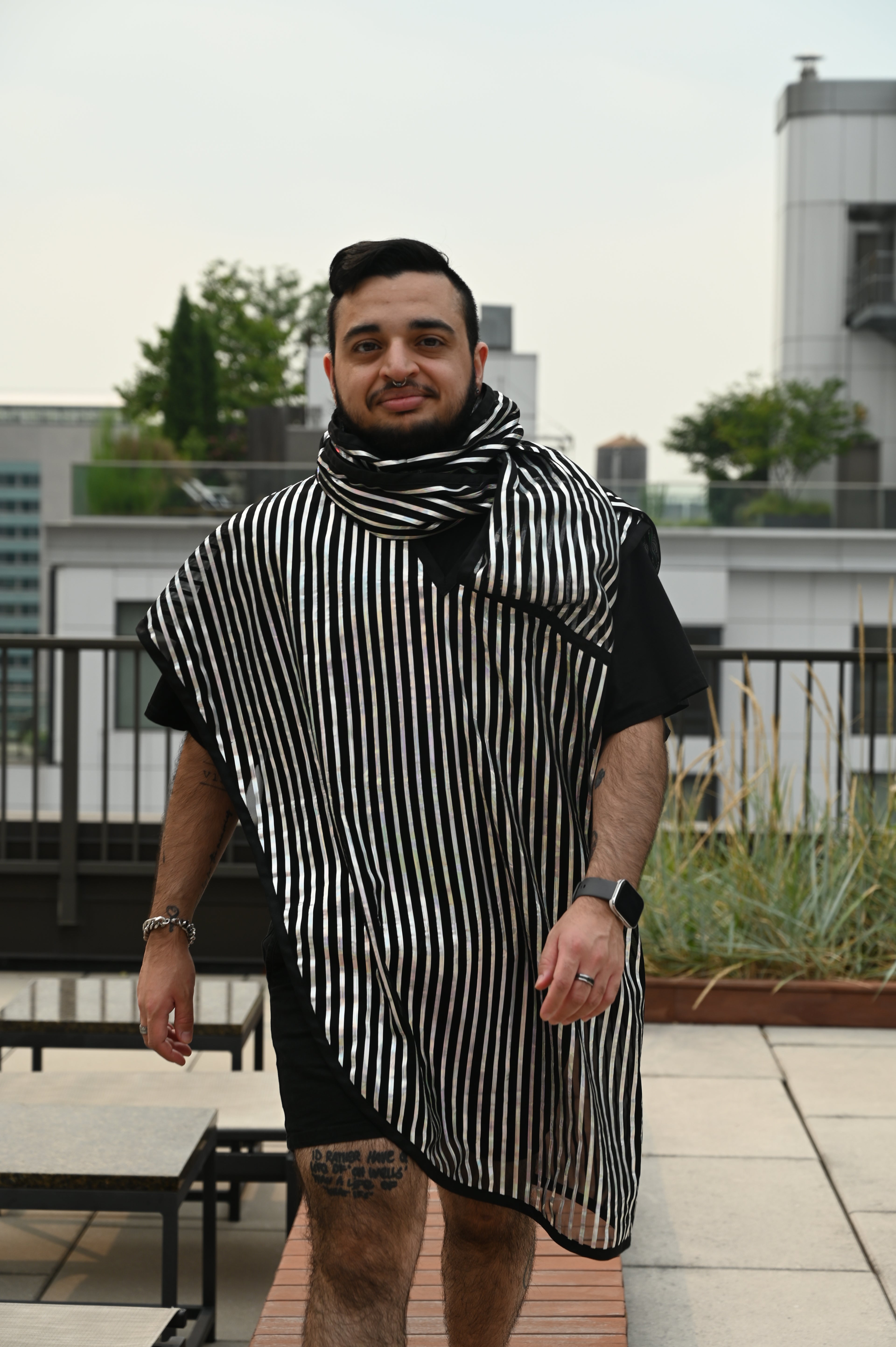 Translucent Striped Scarf Shirt