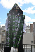 Green print Hooded Tunic with pocket Jacket