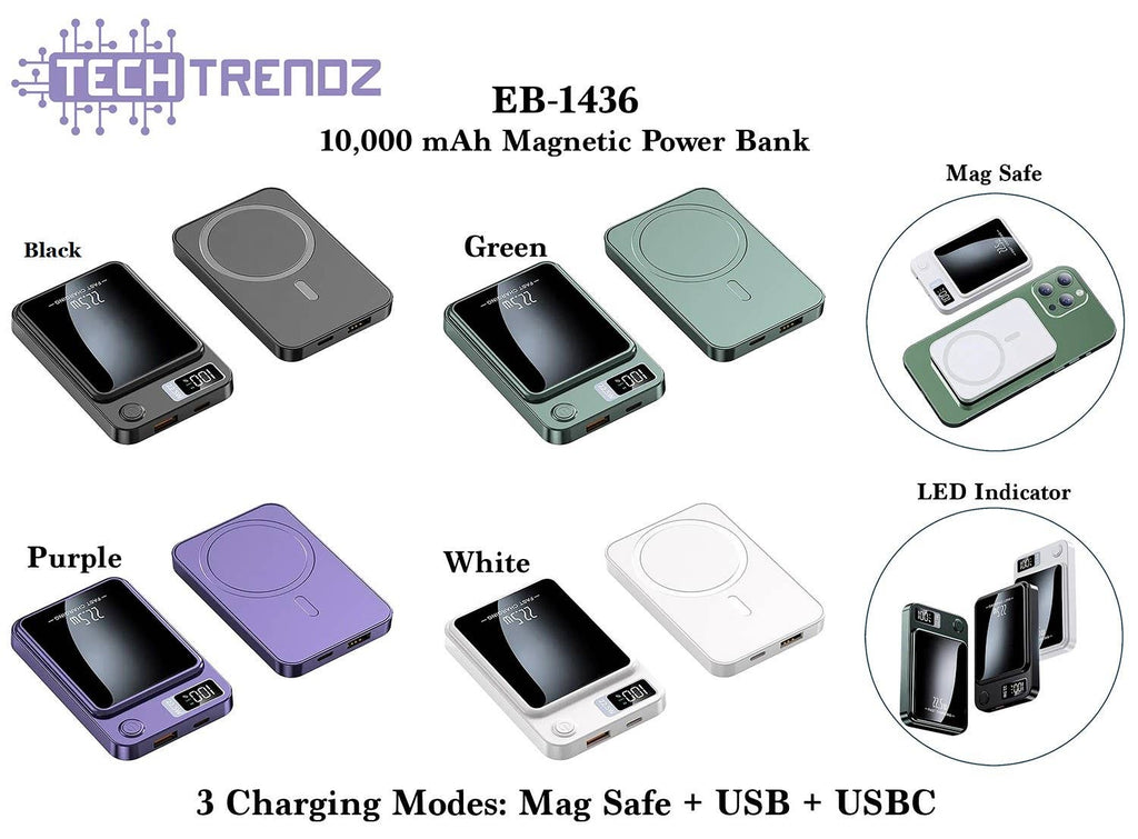 10,000 mAh Wireless Charging Power Bank: Black