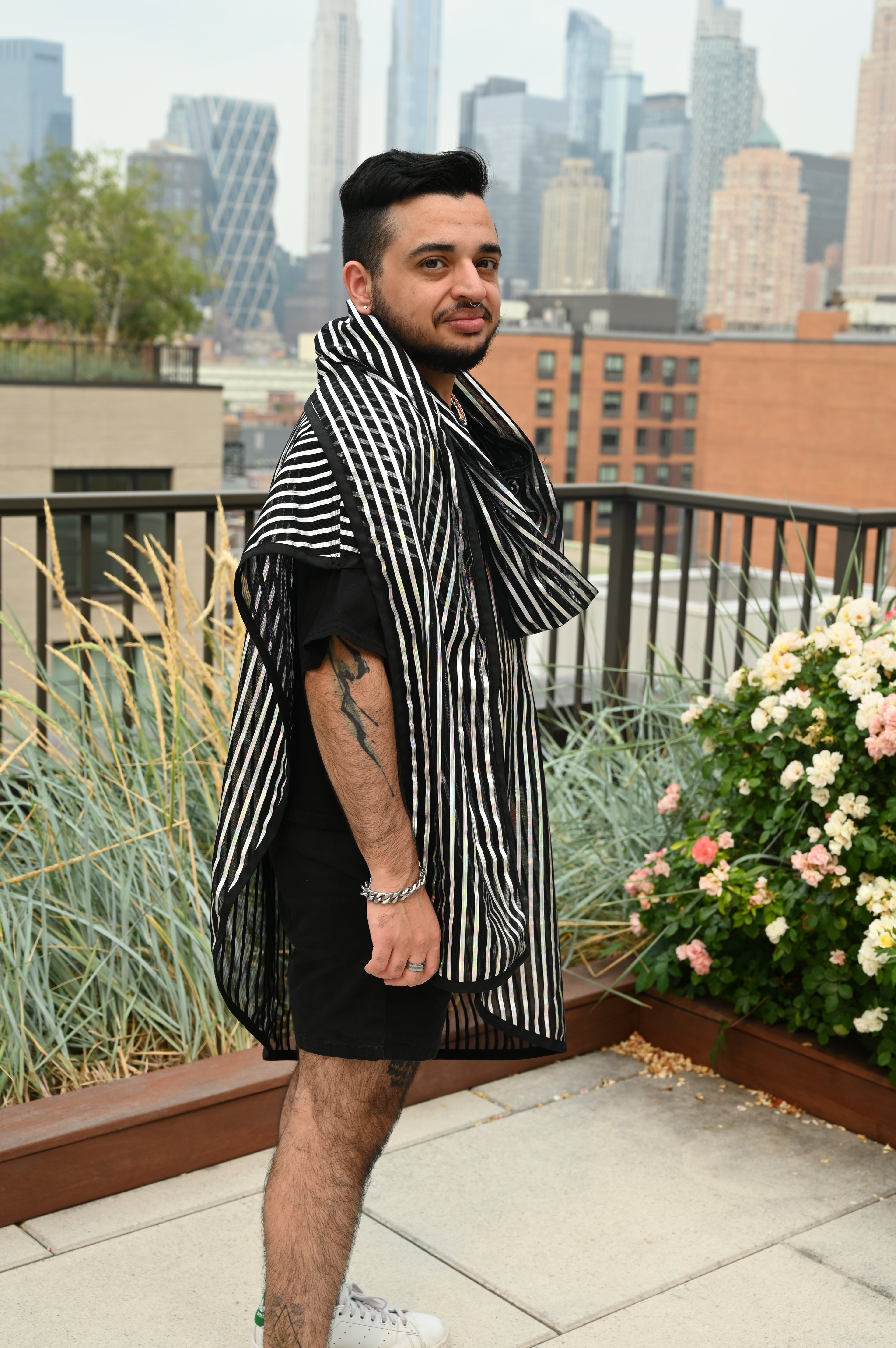 Translucent Striped Scarf Shirt