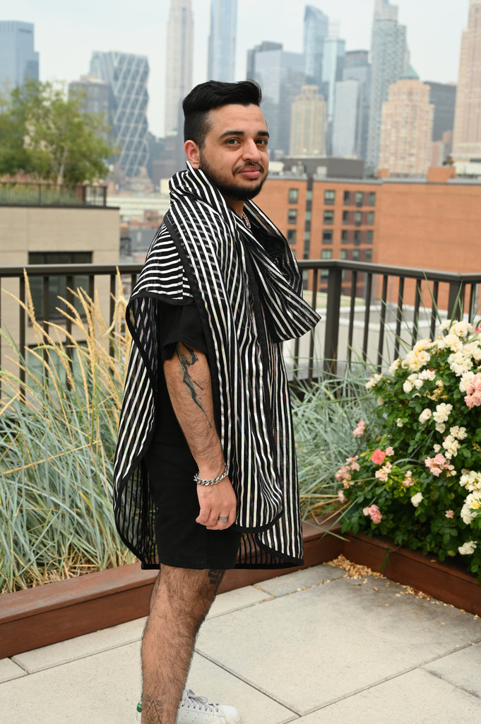 Translucent Striped Scarf Shirt