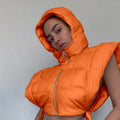 MB FASHION Cropped Puffer Vest Hood with Drawstrings 487AT: ORANGE / S
