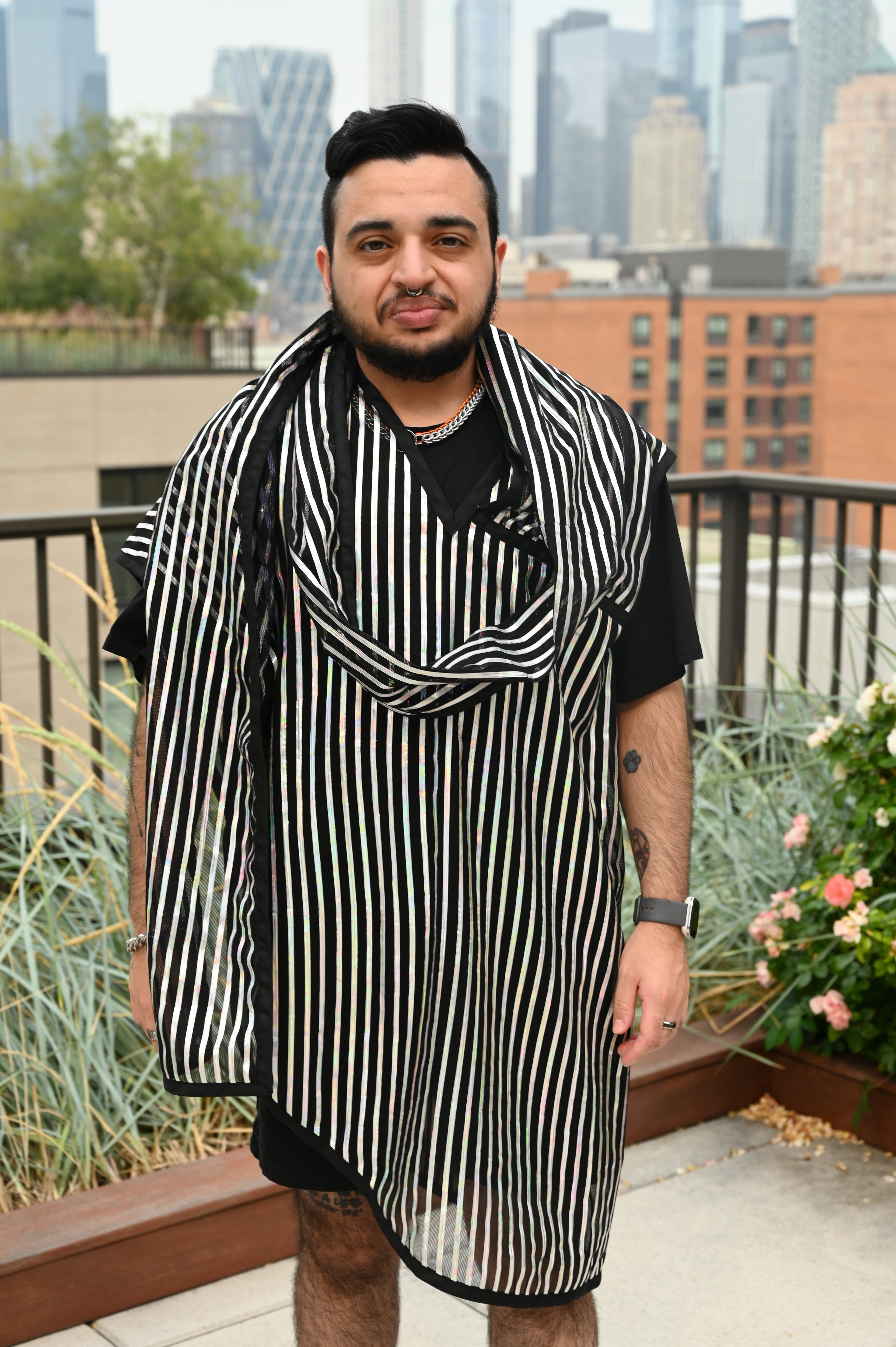 Translucent Striped Scarf Shirt