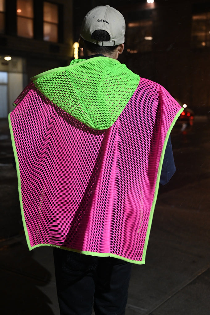 Mesh Poncho Pink and Green