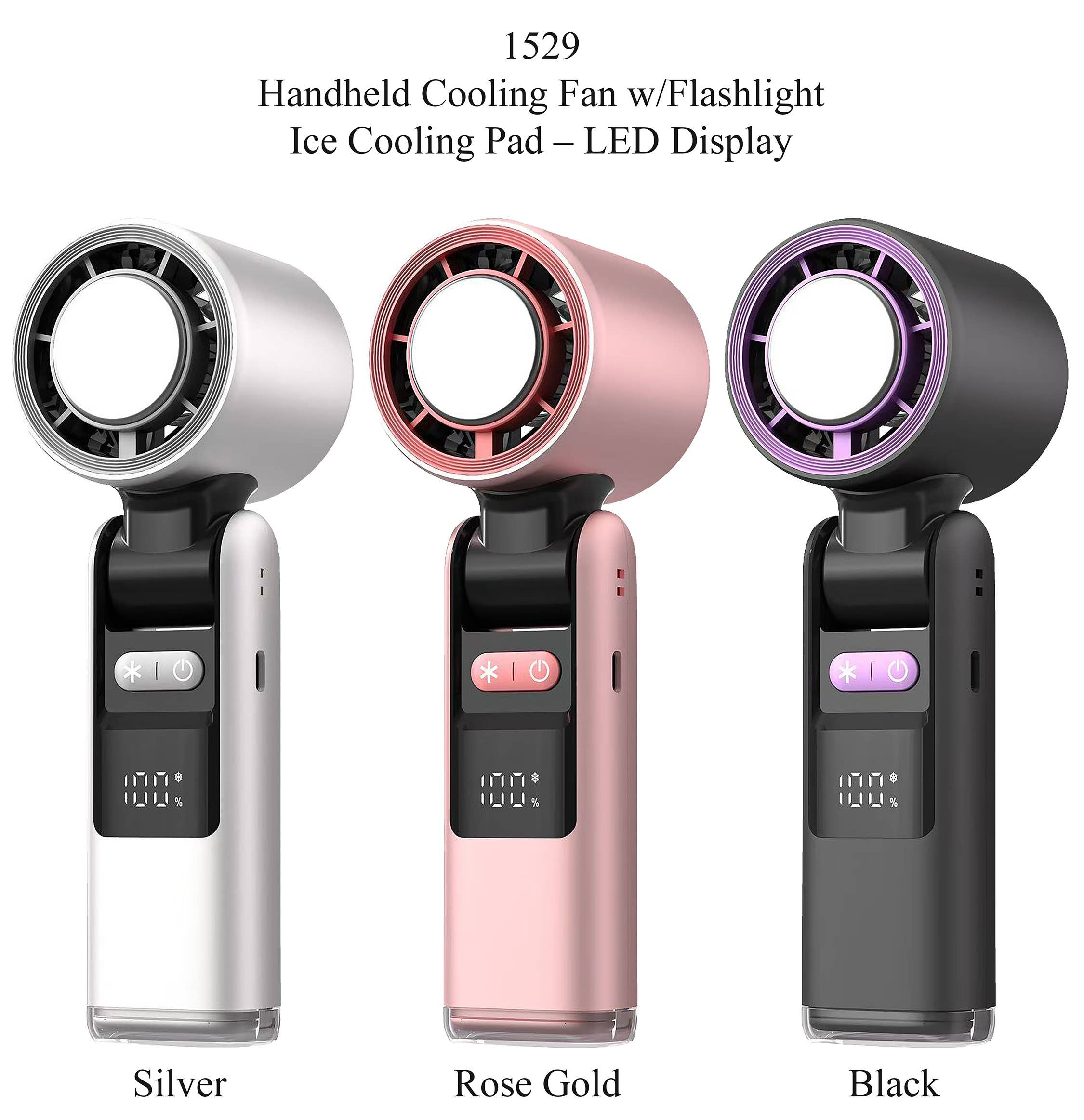 Handheld Ice Cooling Fan & Flashlight: Silver