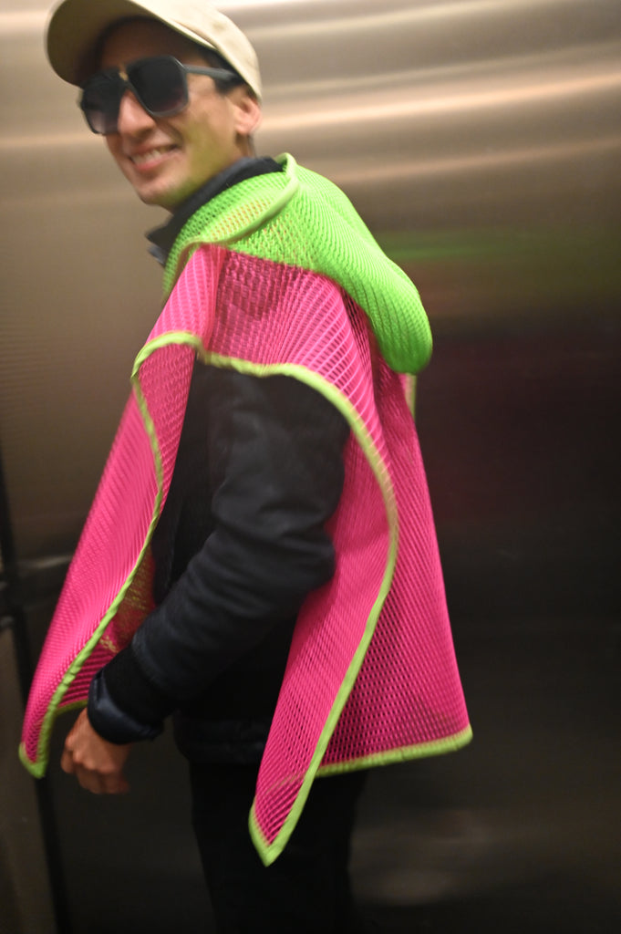 Mesh Poncho Pink and Green