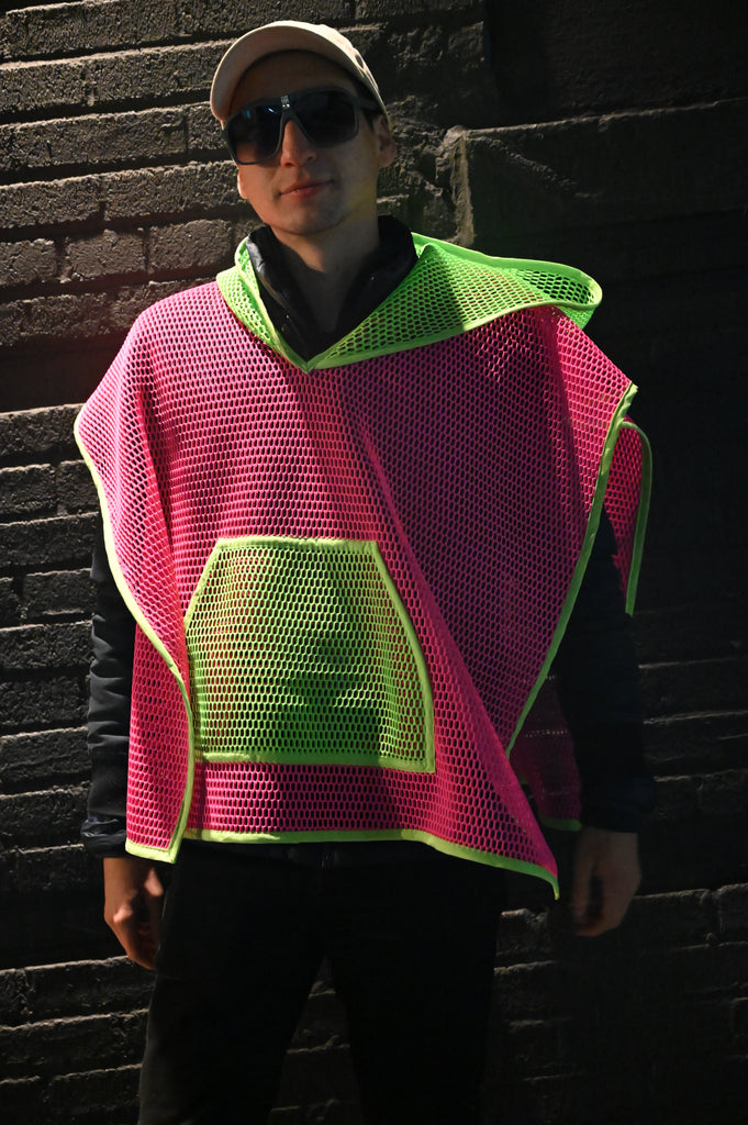 Mesh Poncho Pink and Green