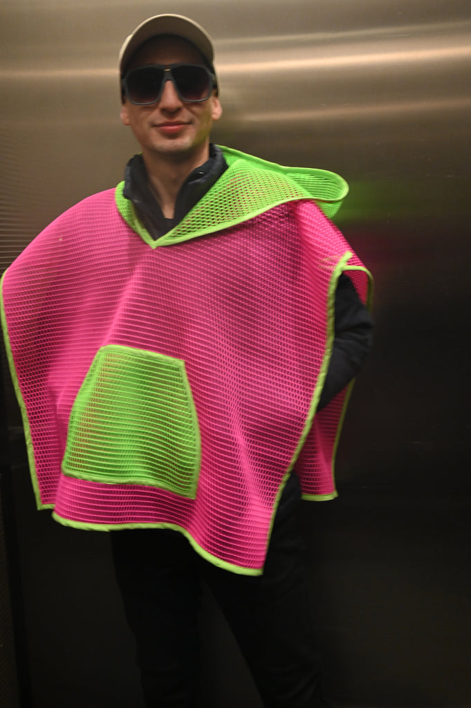 Mesh Poncho Pink and Green