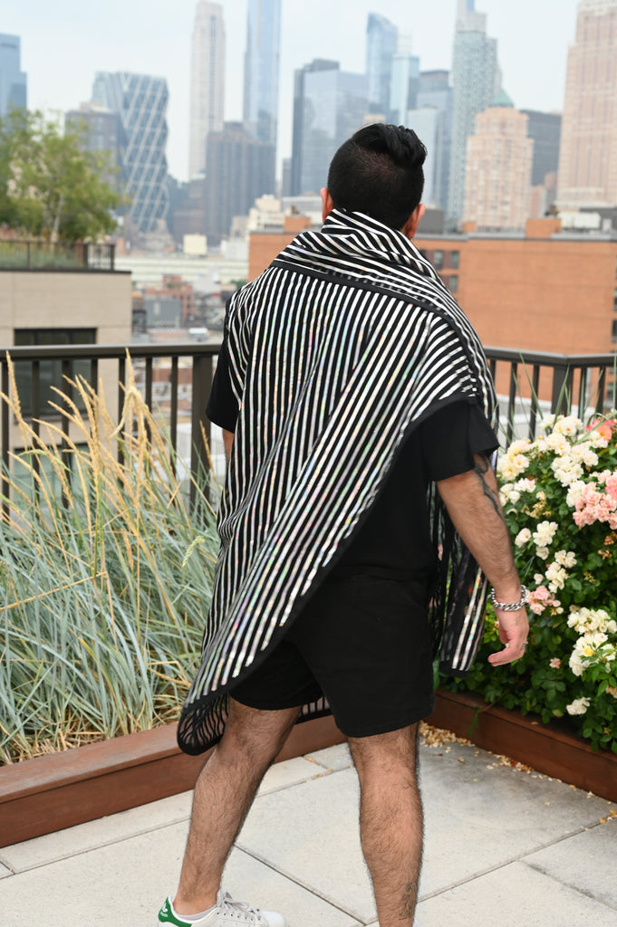 Translucent Striped Scarf Shirt