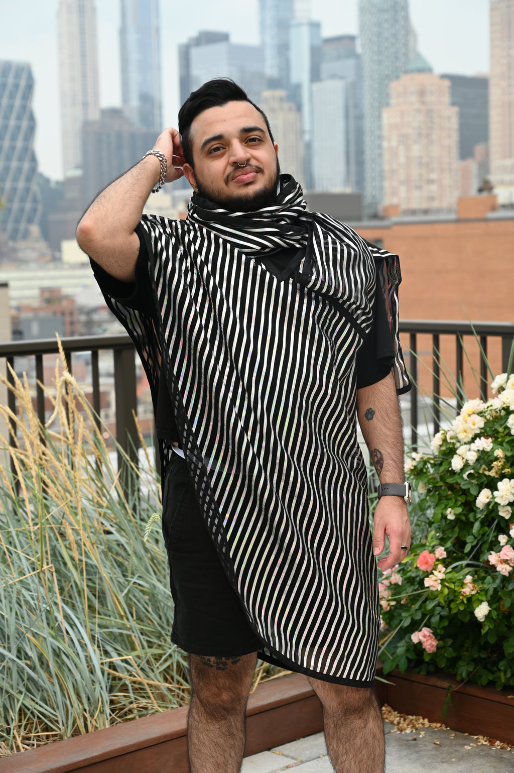 Translucent Striped Scarf Shirt
