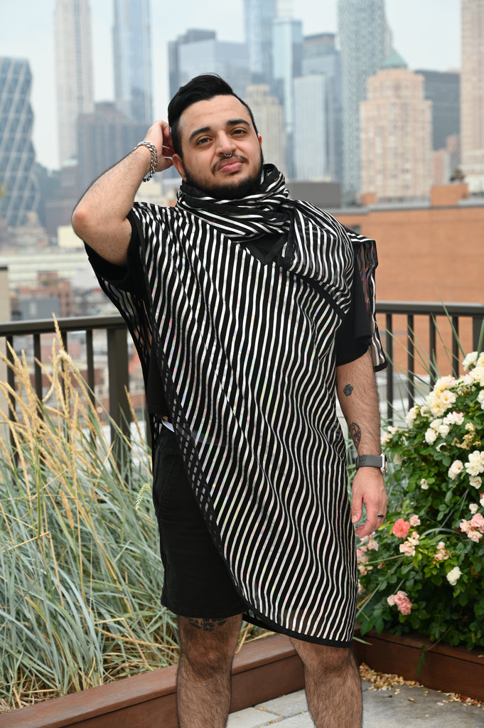 Translucent Striped Scarf Shirt