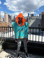 Cropped Honeycomb Mesh  Poncho with Hood and Hoodie Pocket Outerwear