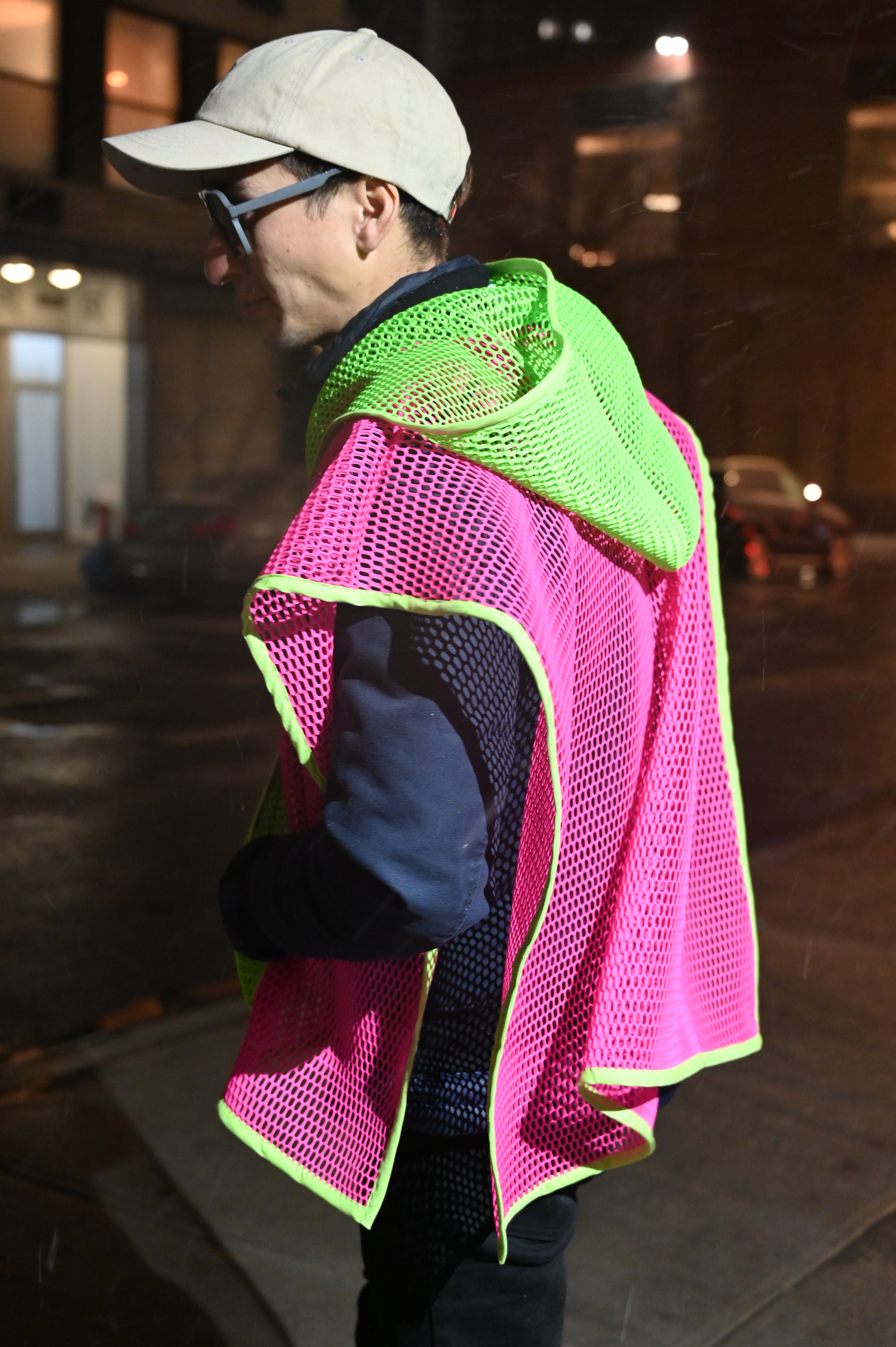 Mesh Poncho Pink and Green