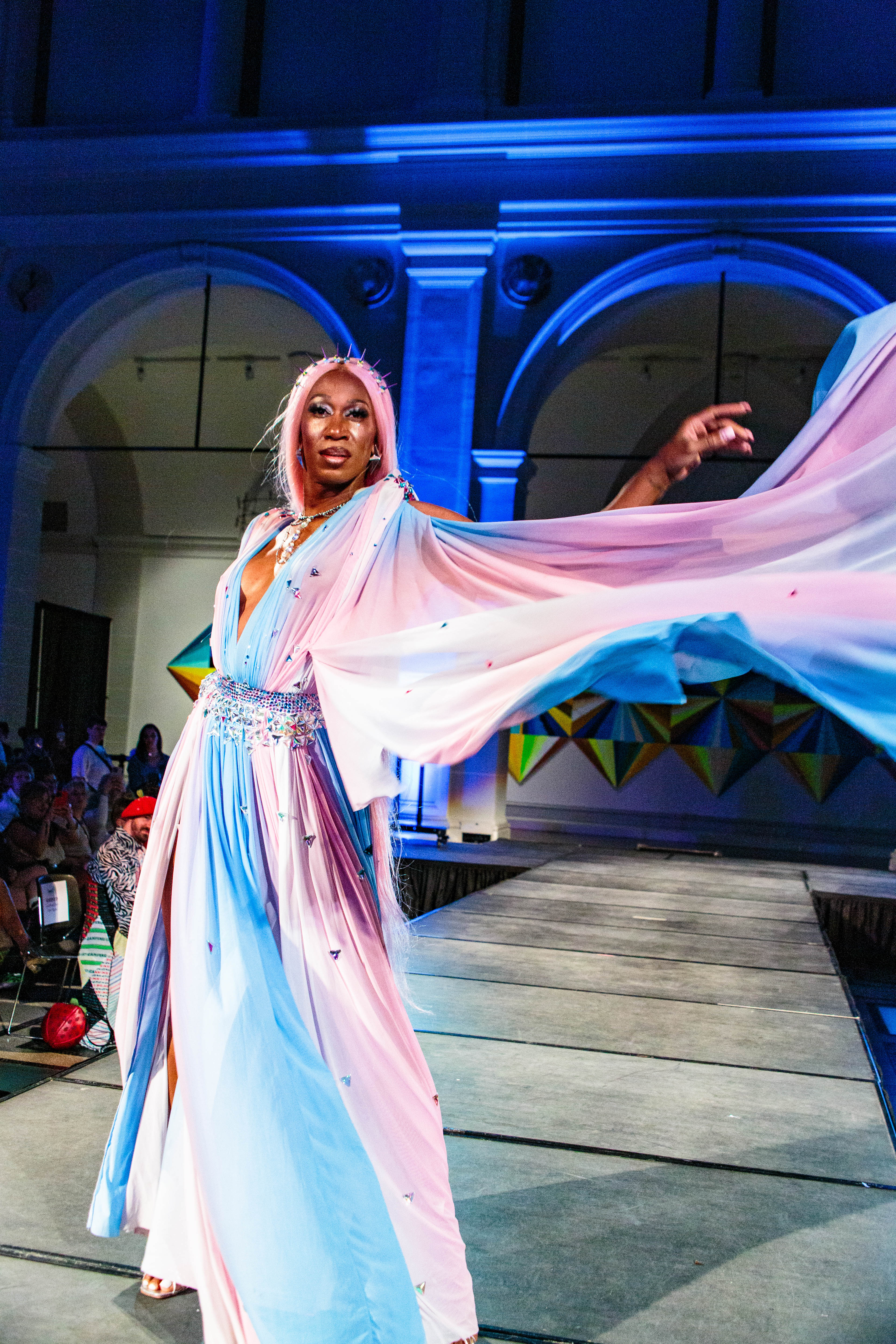 Goddess Gown Powermesh Flowing Shoulder Padded Swarovski Embedded