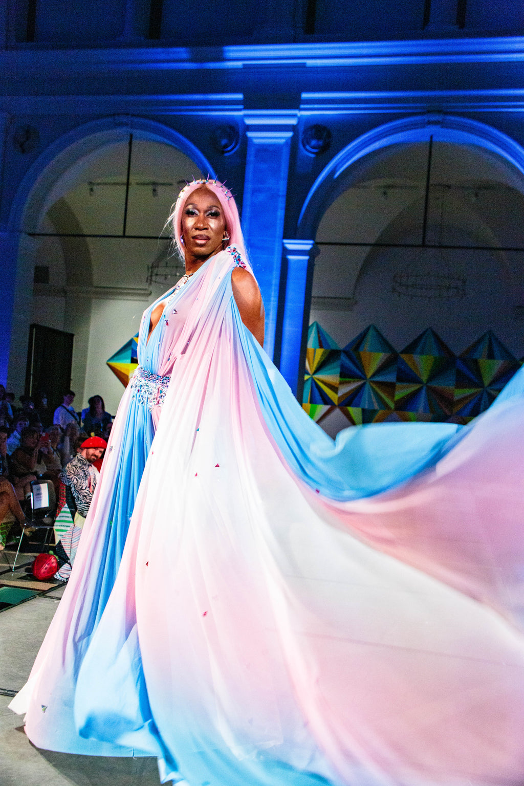 Goddess Gown Powermesh Flowing Shoulder Padded Swarovski Embedded