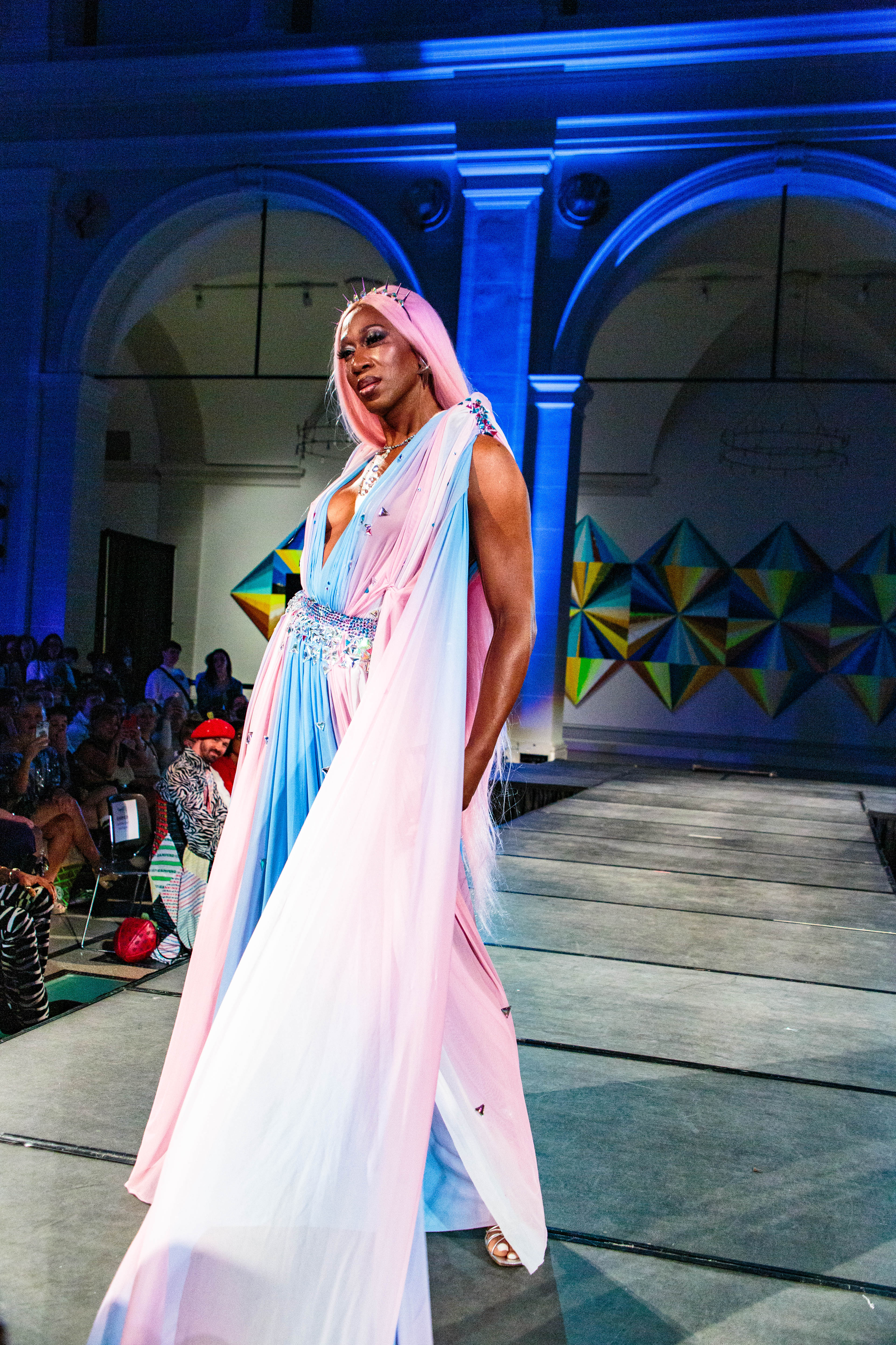 Goddess Gown Powermesh Flowing Shoulder Padded Swarovski Embedded