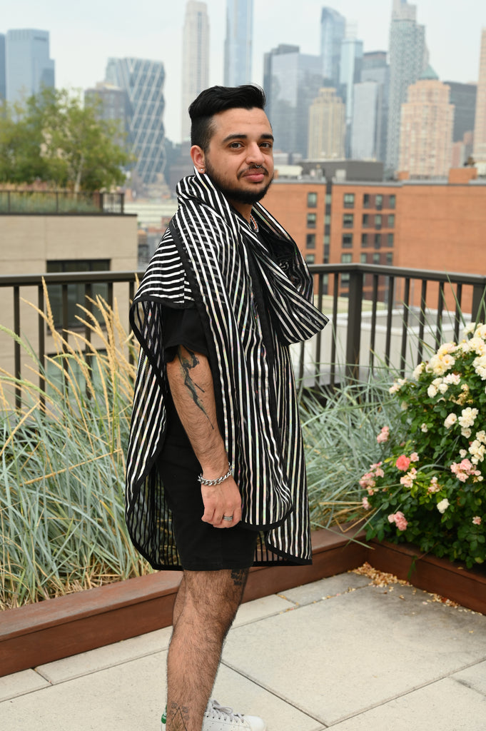 Translucent Striped Scarf Shirt
