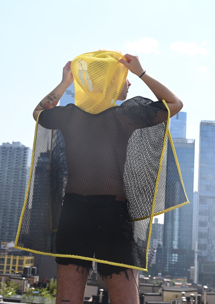 Honeycomb Mesh waist length Poncho with hood.