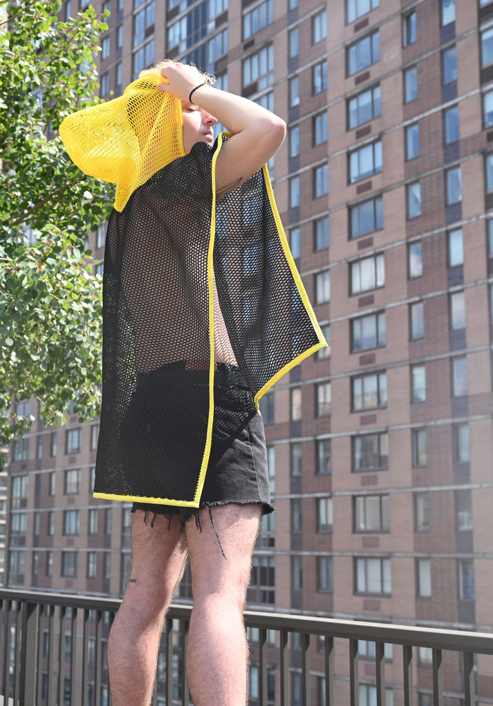 Honeycomb Mesh waist length Poncho with hood.