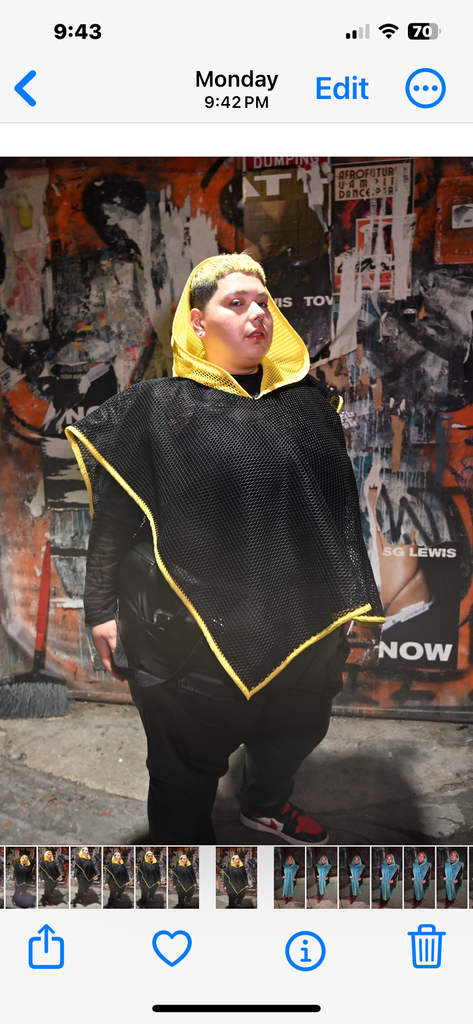 Honeycomb Mesh waist length Poncho with hood.