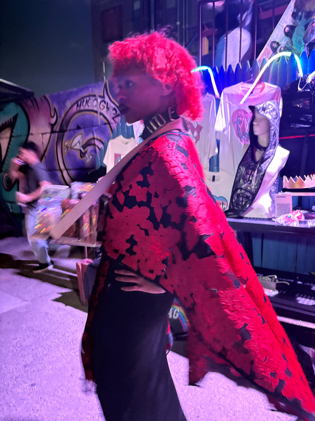 Red Rose Vegan Leather Lace Mesh  Kaftan