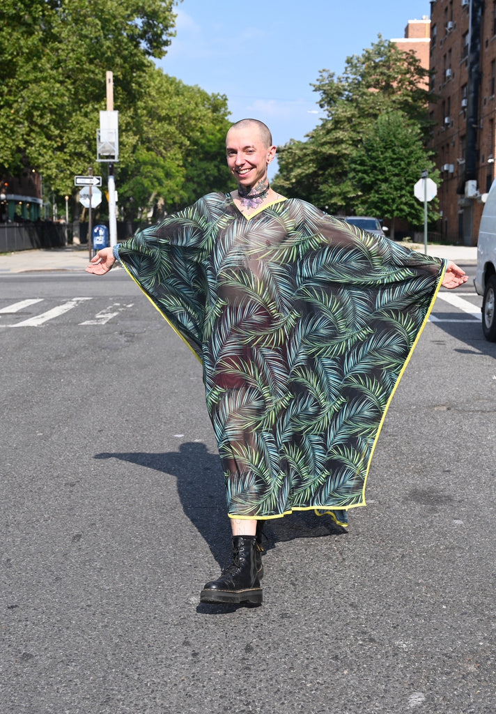 Palm Power Mesh Lightweight Kaftan with yellow edging