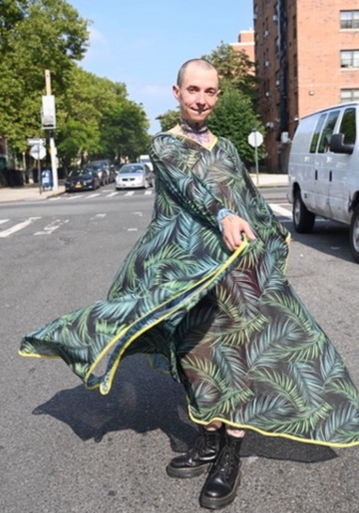 Palm Power Mesh Lightweight Kaftan with yellow edging