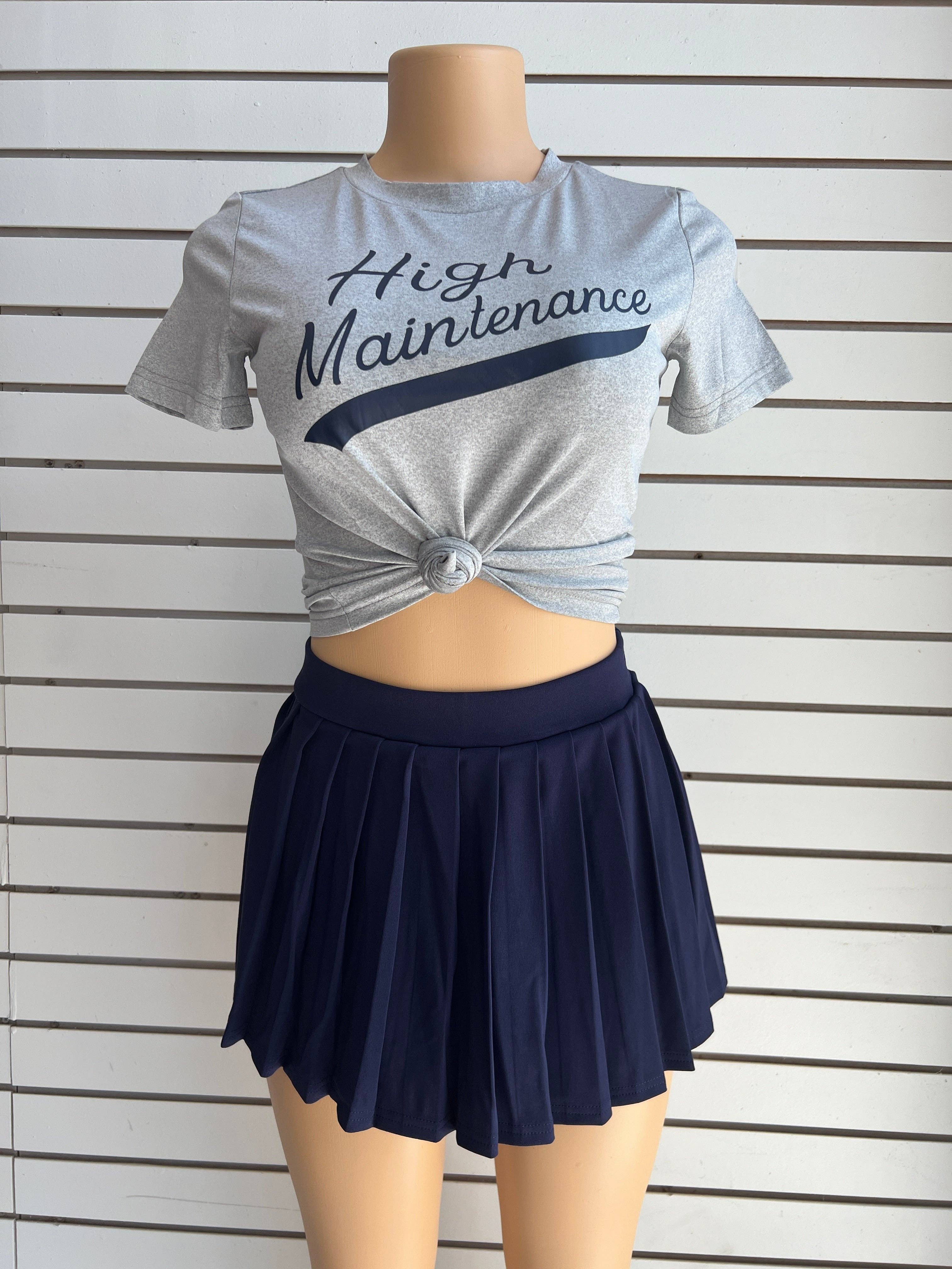 MB FASHION High-Waisted Pleated Mini Skirt 1347LY: NAVY / L