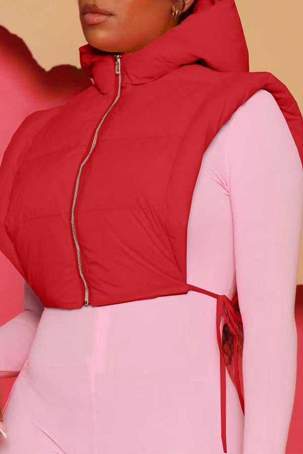 MB FASHION Cropped Puffer Vest Hood with Drawstrings 487AT: YELLOW / S