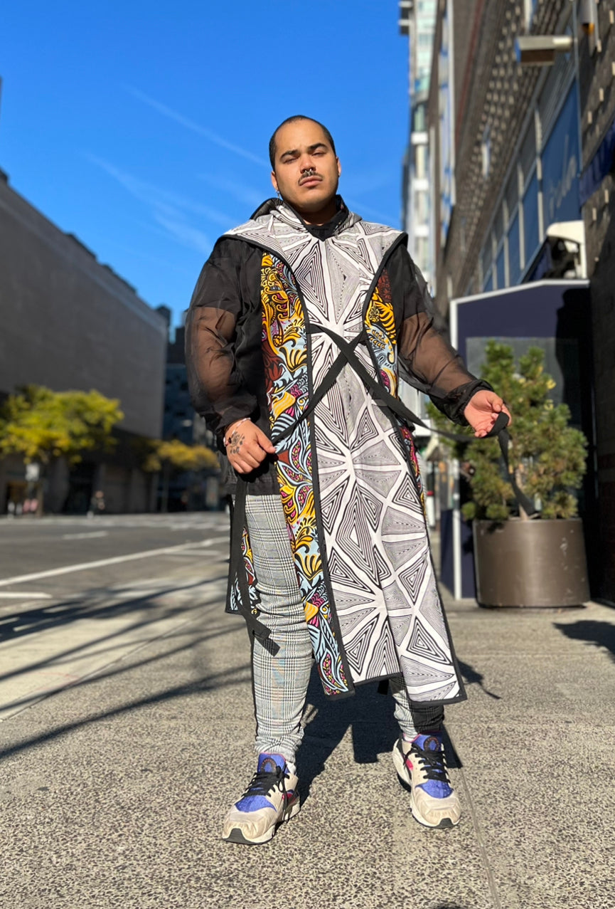 Tunika mit Wax-Print in Schwarz und Weiß