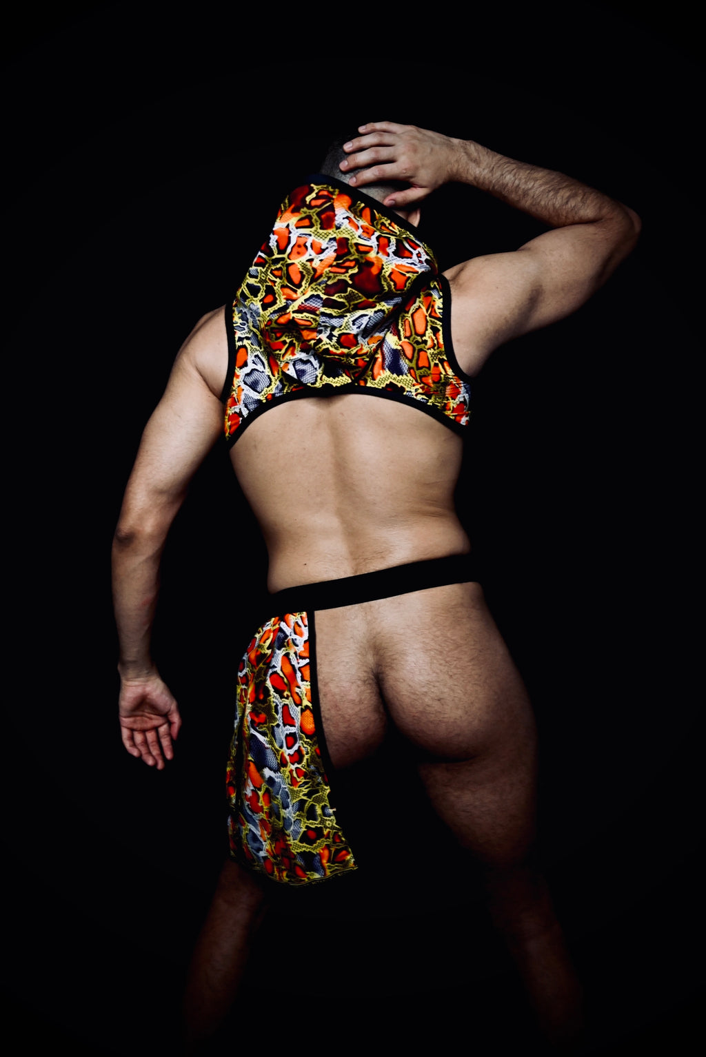 Snakeskin Print Hooded Crop Top/ Panel skirt ( sold separately )