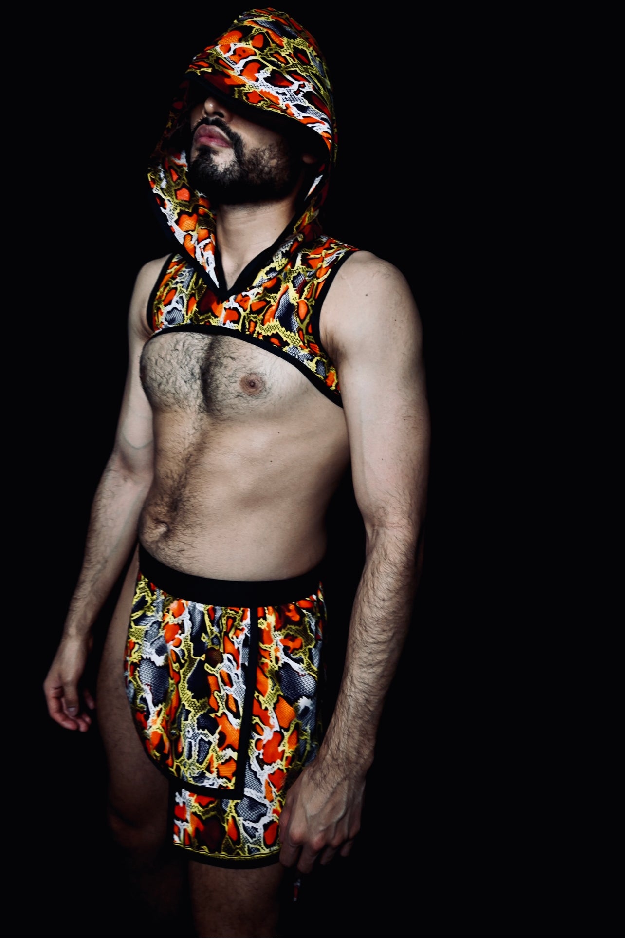 Snakeskin Print Hooded Crop Top/ Panel skirt ( sold separately )