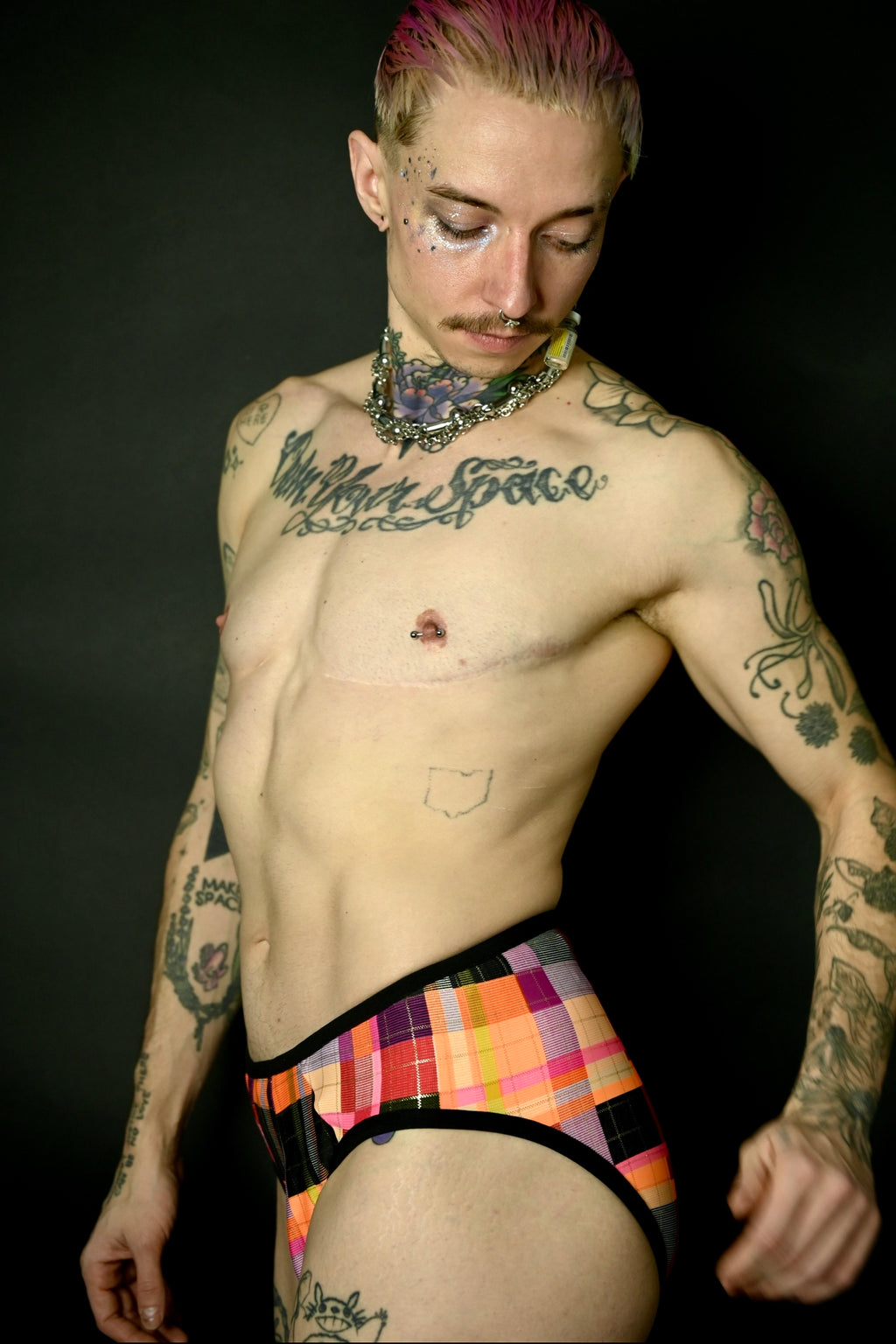 Orange Plaid Swim Briefs