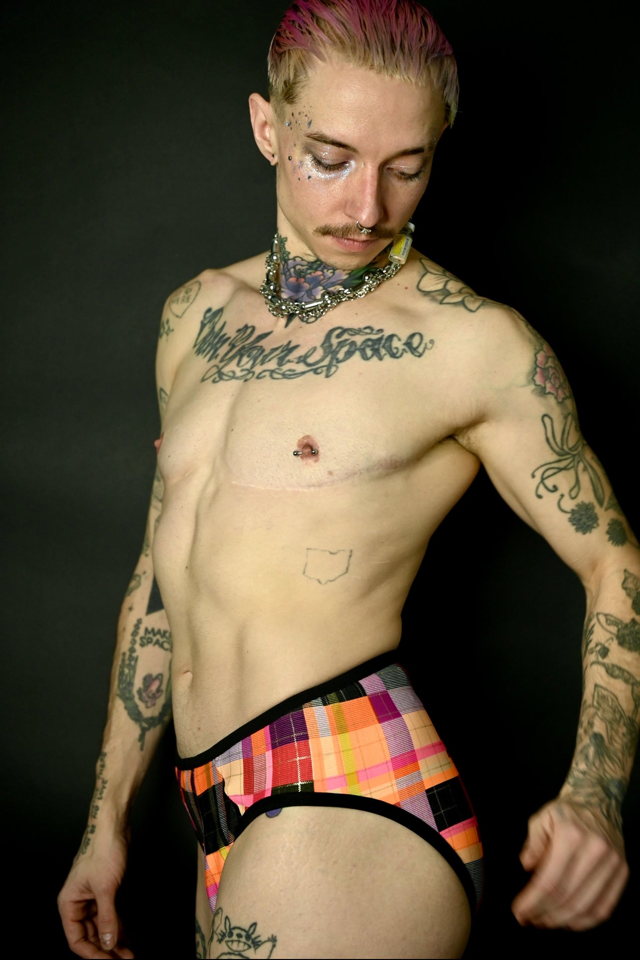 Orange Plaid Swim Briefs