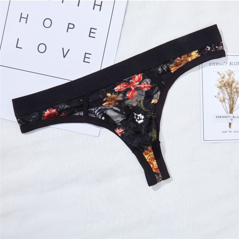 Lace Thong flower print